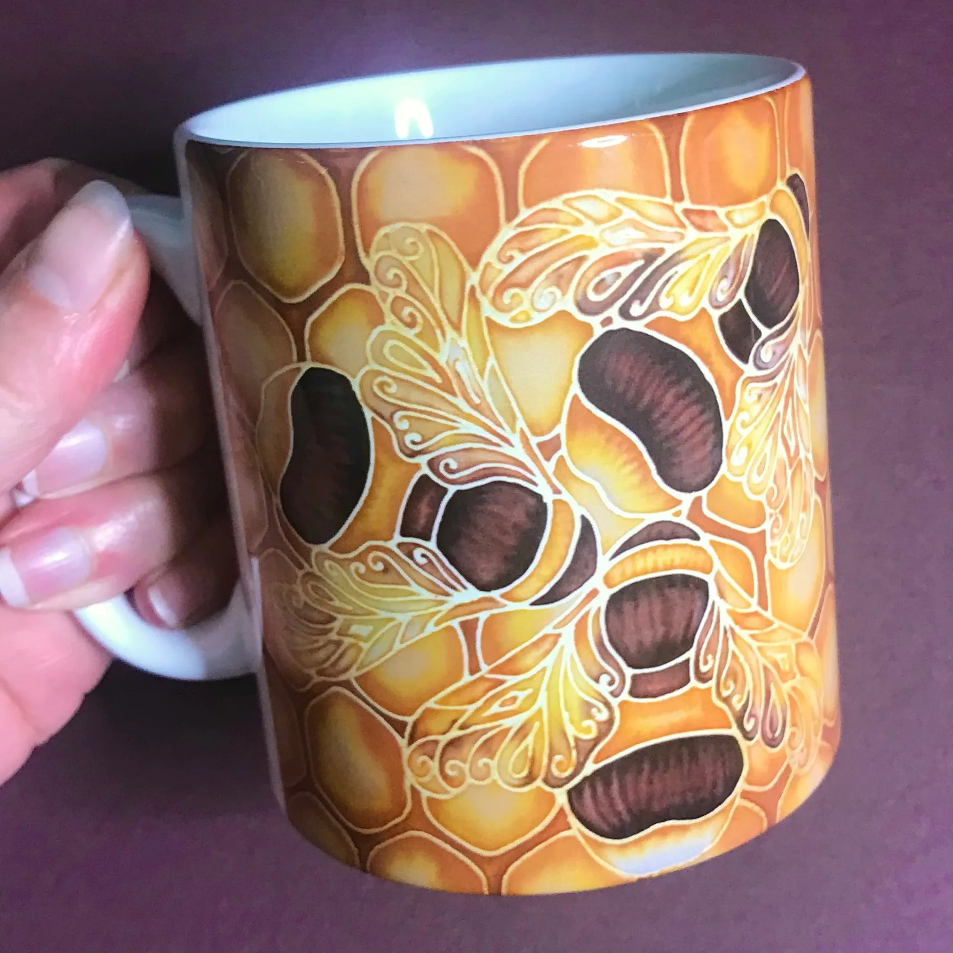 Bees and Honeycomb Mug and Coaster Set - Golden Bumble Bees Mug Gift - Gold Caramel Bee Gift