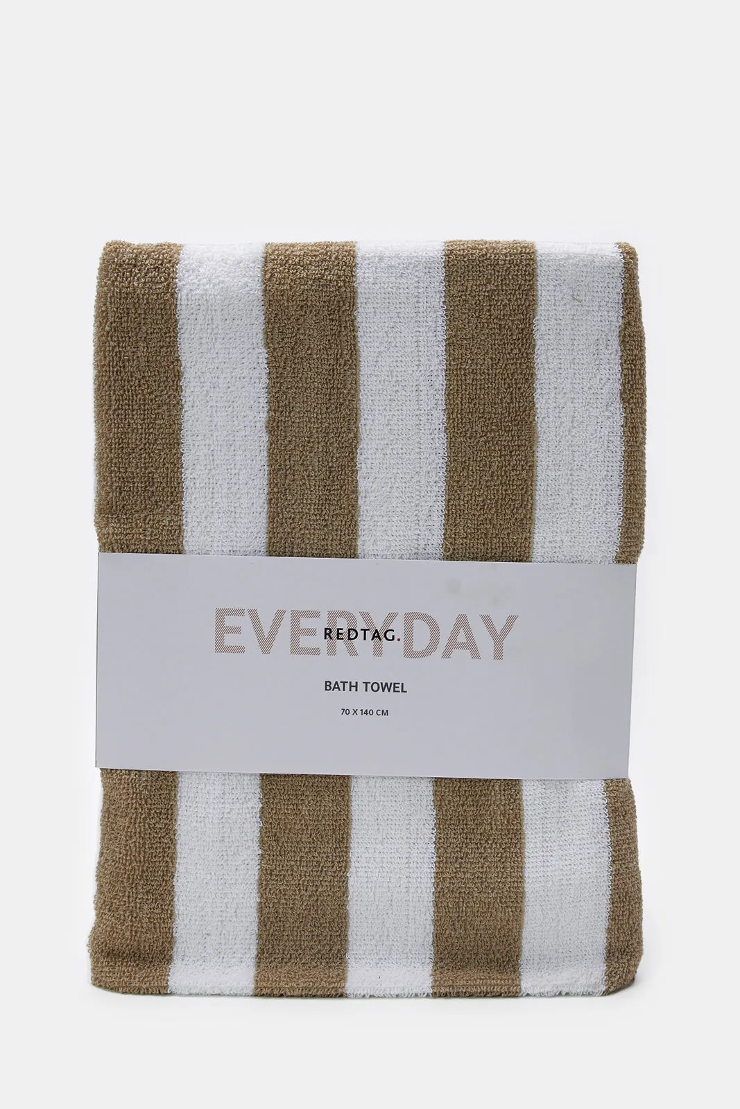 Beige And White Striped Bath Towel