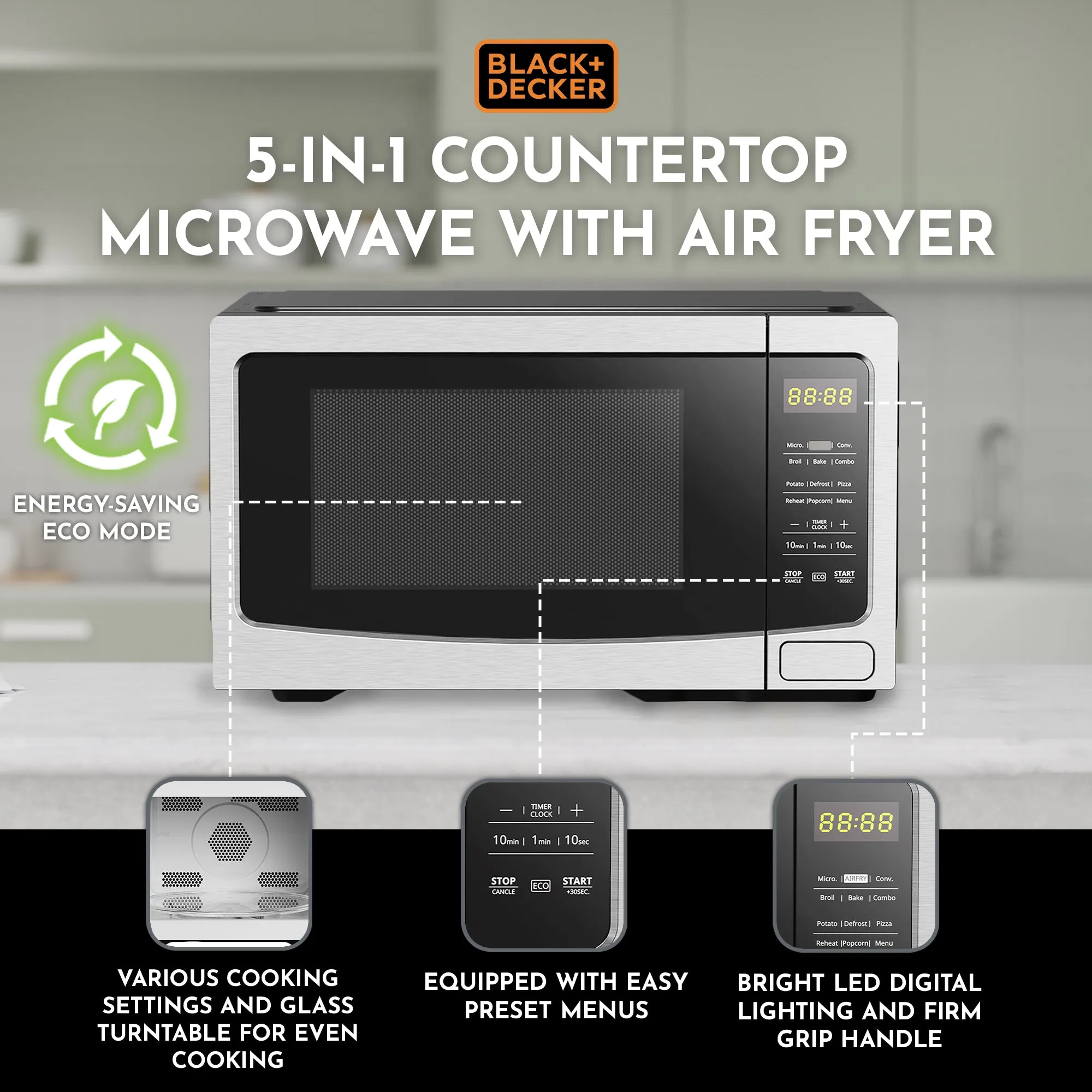 Black and Decker 5-In-1 Countertop Microwave with Air Fryer (Open Box)