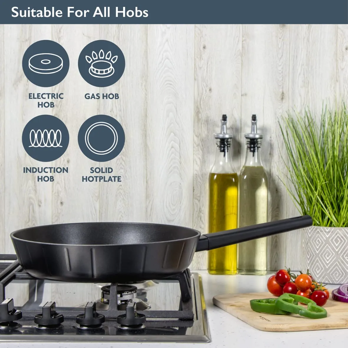 Blackmoor Neuvo Frying Pans/Black Non-Stick 5 Layer Cookware/All Hob Types Including Induction, Gas and Electric / 100% Recycled Body & Soft Grip Handle (28cm)