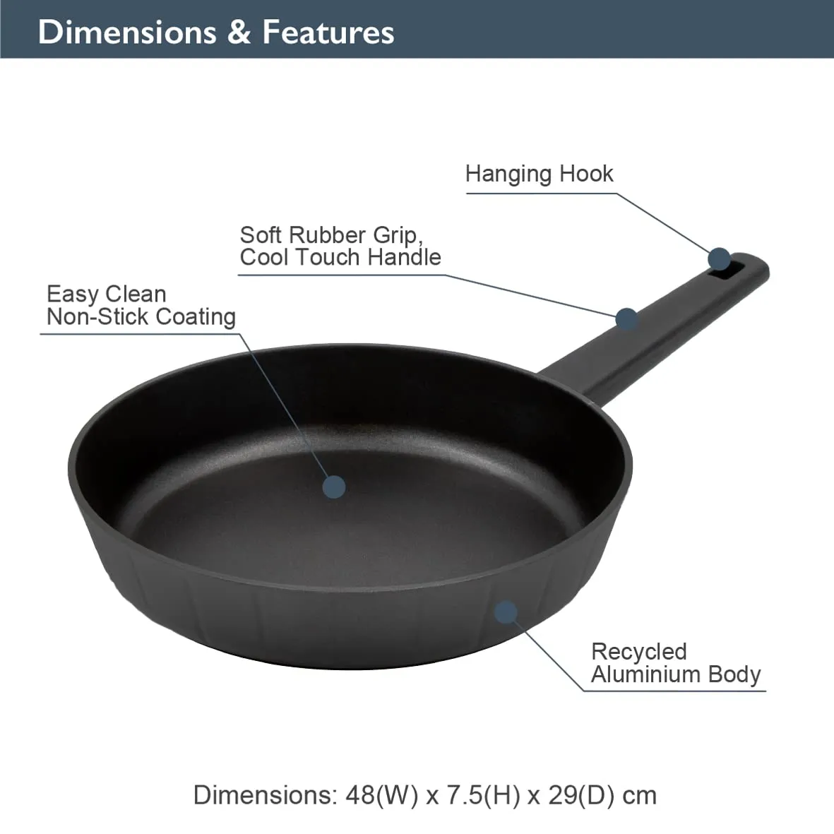 Blackmoor Neuvo Frying Pans/Black Non-Stick 5 Layer Cookware/All Hob Types Including Induction, Gas and Electric / 100% Recycled Body & Soft Grip Handle (28cm)