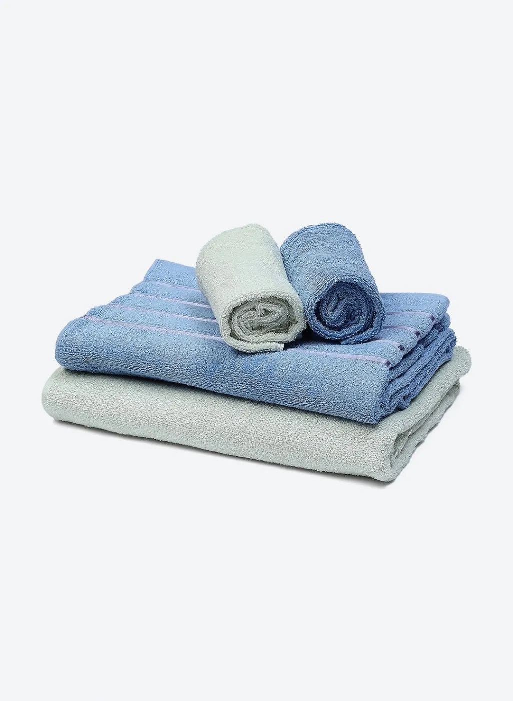 Blue & Green Cotton 525 GSM Towel Set Pack of 4 (2 Bath & 2 Hand Towels)