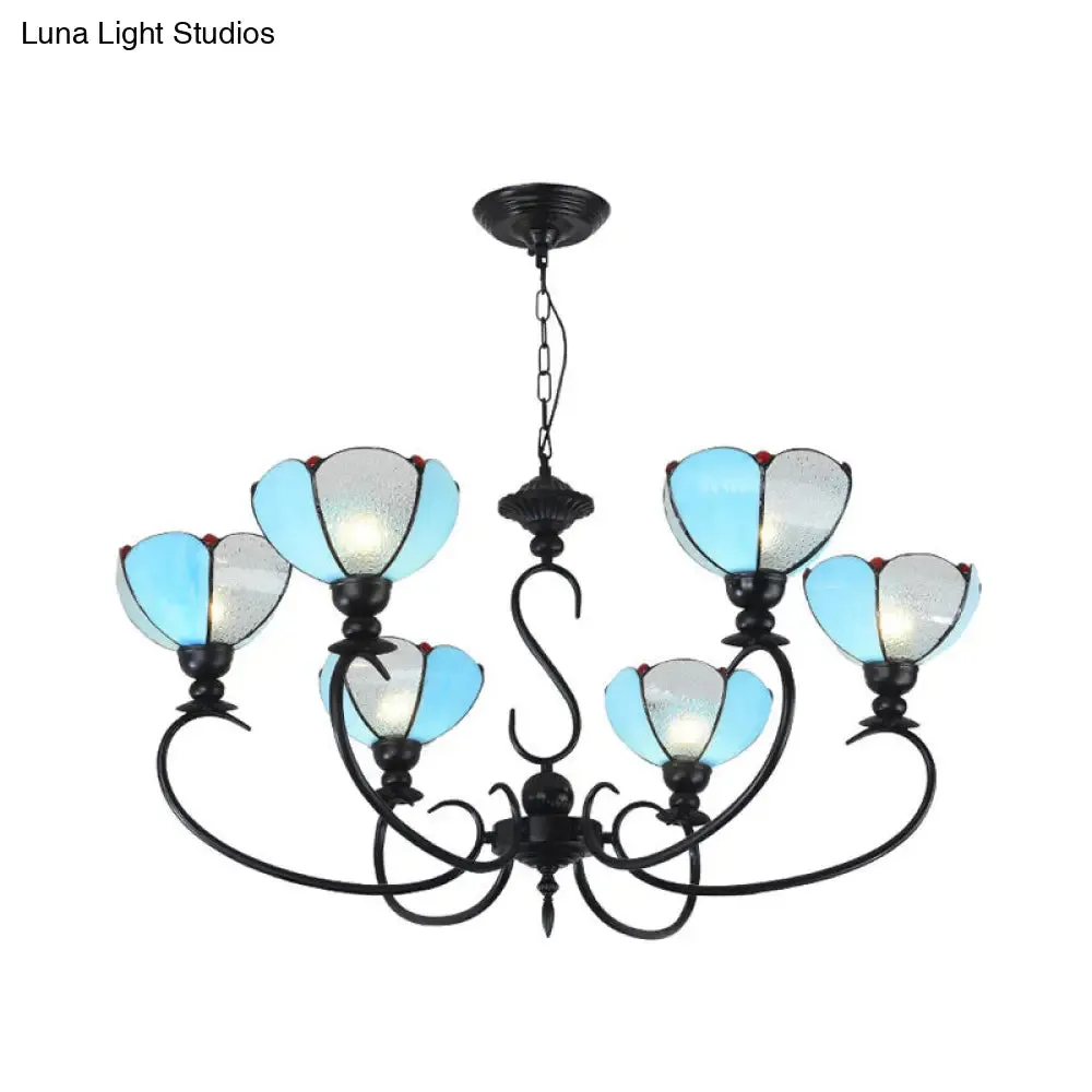 Blue Scalloped Chandelier with Baroque Design - 3 to 8 Lights, Clear & Blue Glass - Perfect for Dining Room