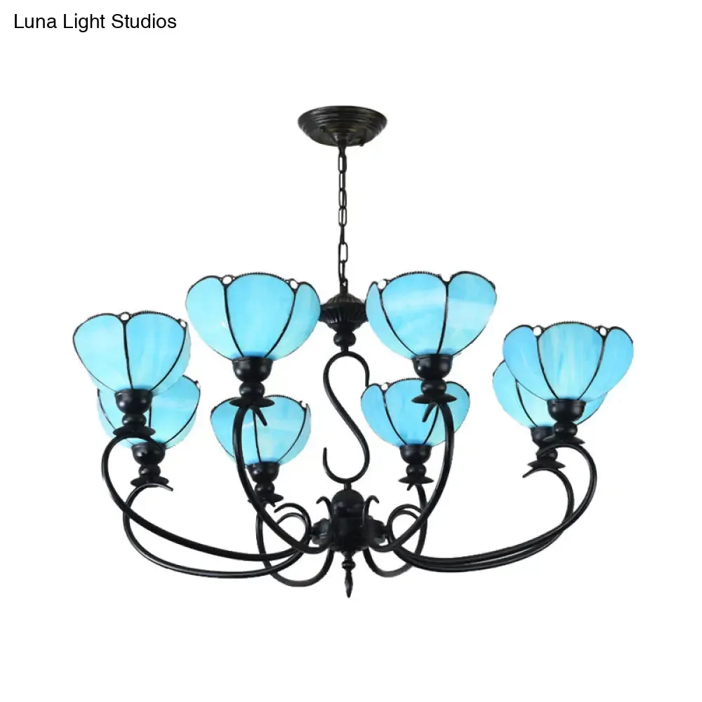 Blue Scalloped Chandelier with Baroque Design - 3 to 8 Lights, Clear & Blue Glass - Perfect for Dining Room