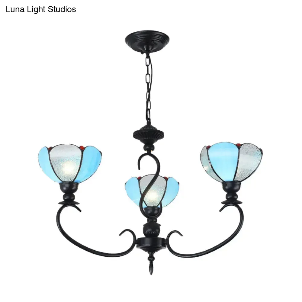 Blue Scalloped Chandelier with Baroque Design - 3 to 8 Lights, Clear & Blue Glass - Perfect for Dining Room