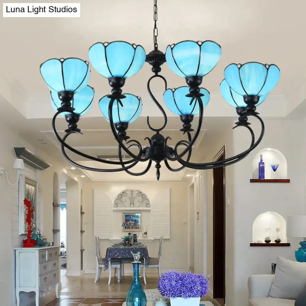 Blue Scalloped Chandelier with Baroque Design - 3 to 8 Lights, Clear & Blue Glass - Perfect for Dining Room