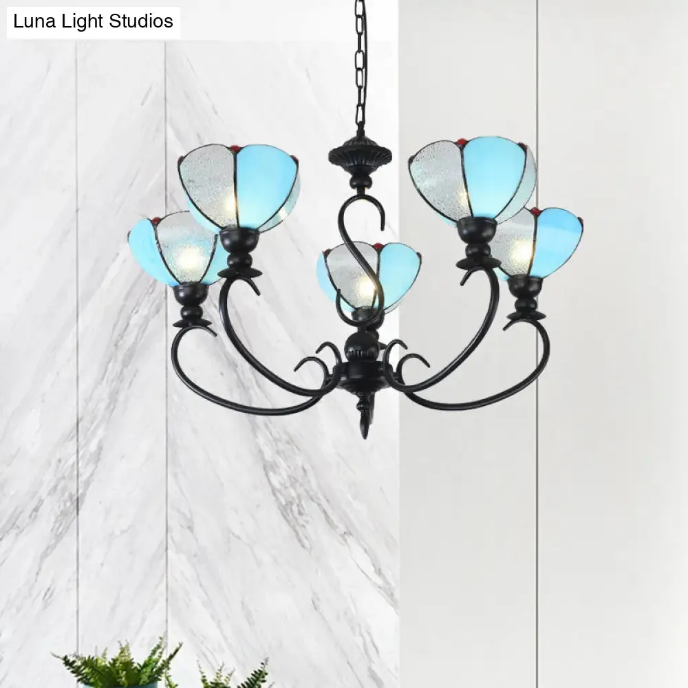 Blue Scalloped Chandelier with Baroque Design - 3 to 8 Lights, Clear & Blue Glass - Perfect for Dining Room