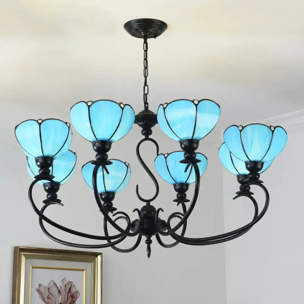 Blue Scalloped Chandelier with Baroque Design - 3 to 8 Lights, Clear & Blue Glass - Perfect for Dining Room