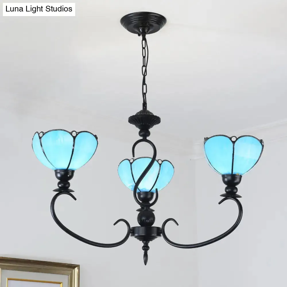 Blue Scalloped Chandelier with Baroque Design - 3 to 8 Lights, Clear & Blue Glass - Perfect for Dining Room