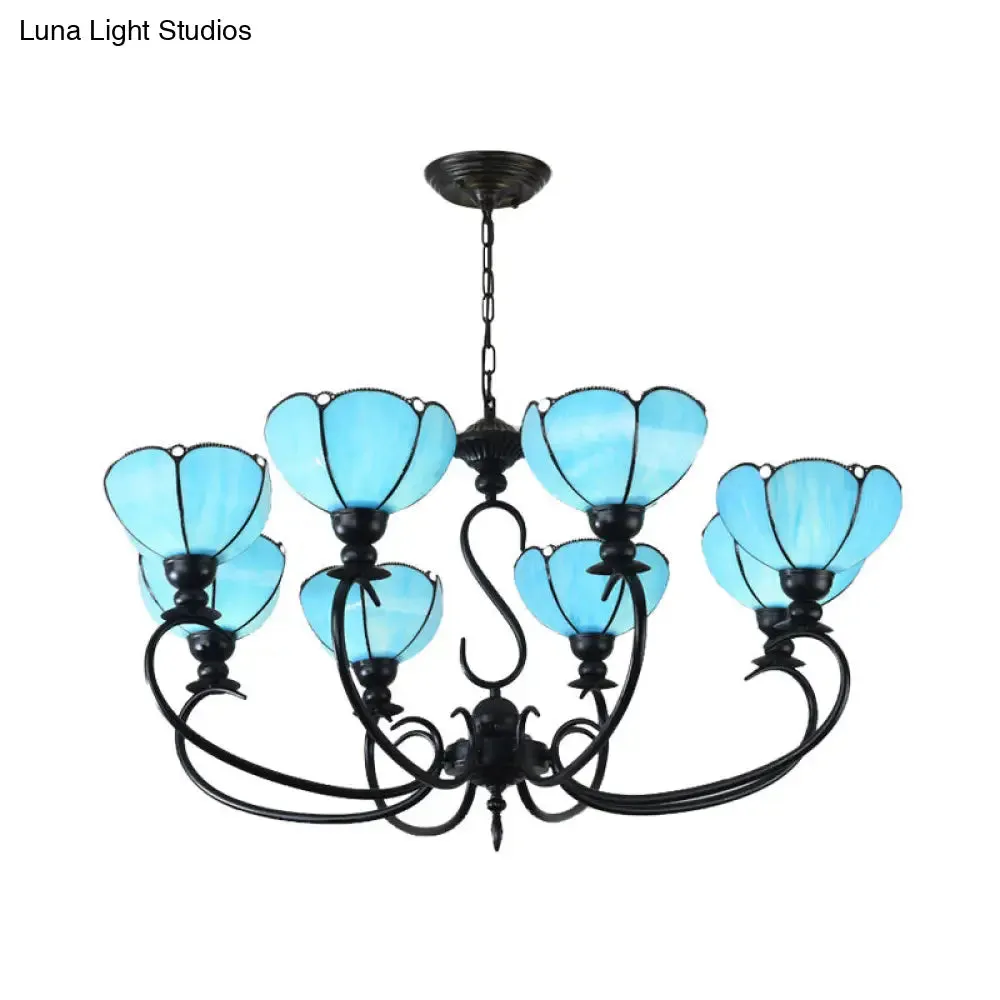 Blue Scalloped Chandelier with Baroque Design - 3 to 8 Lights, Clear & Blue Glass - Perfect for Dining Room