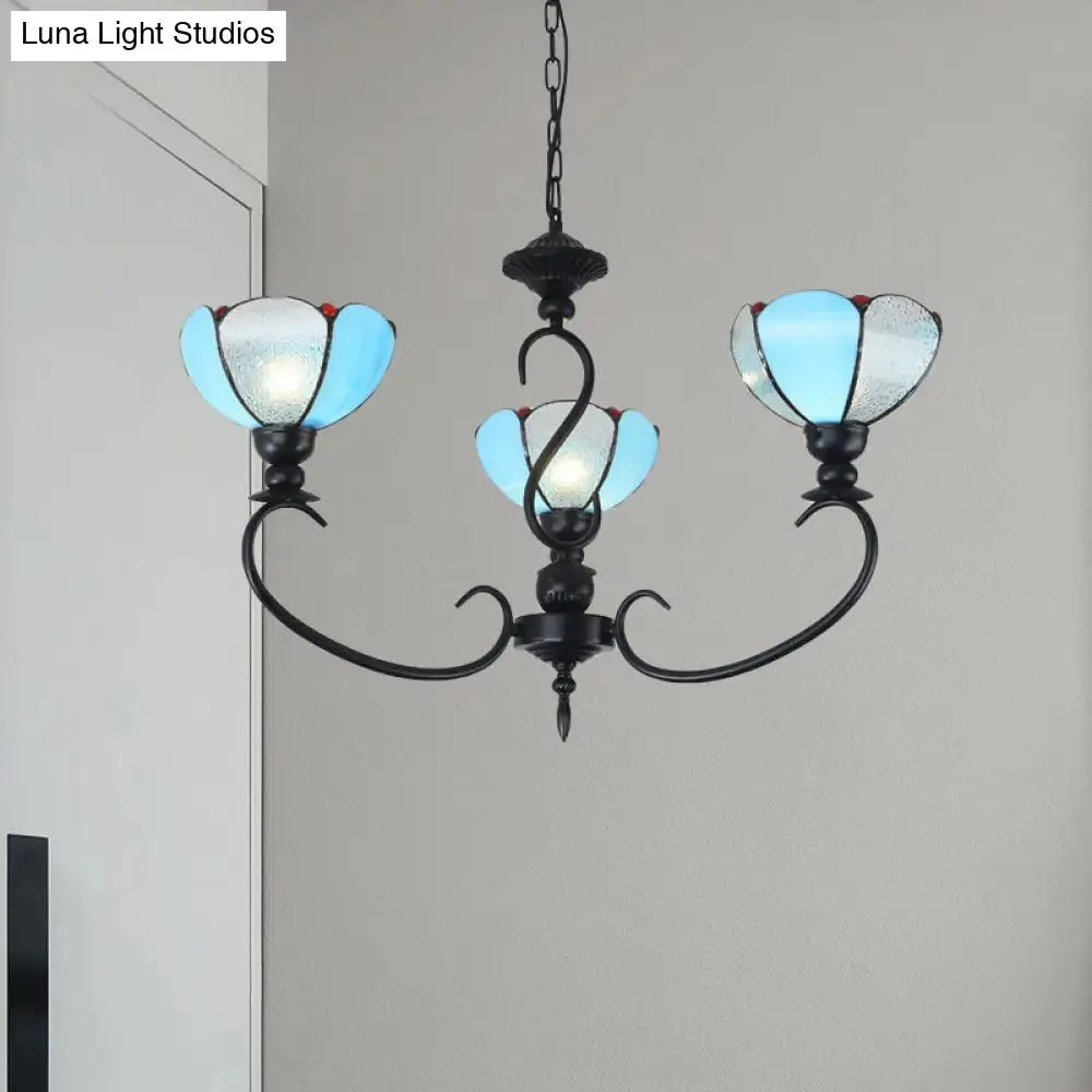 Blue Scalloped Chandelier with Baroque Design - 3 to 8 Lights, Clear & Blue Glass - Perfect for Dining Room