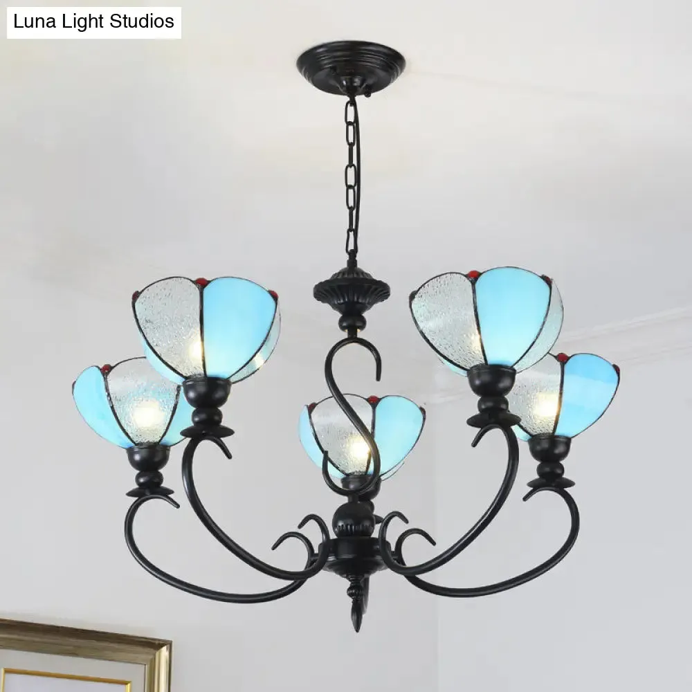 Blue Scalloped Chandelier with Baroque Design - 3 to 8 Lights, Clear & Blue Glass - Perfect for Dining Room