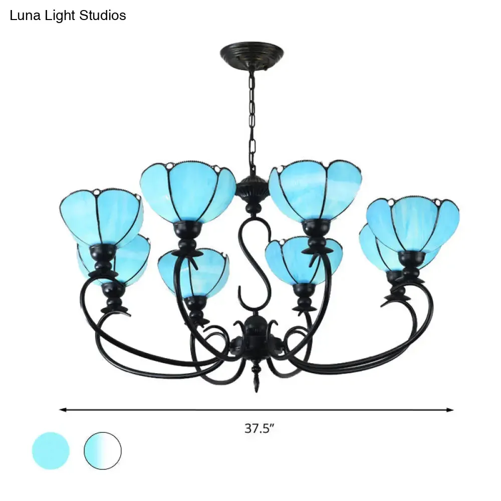 Blue Scalloped Chandelier with Baroque Design - 3 to 8 Lights, Clear & Blue Glass - Perfect for Dining Room