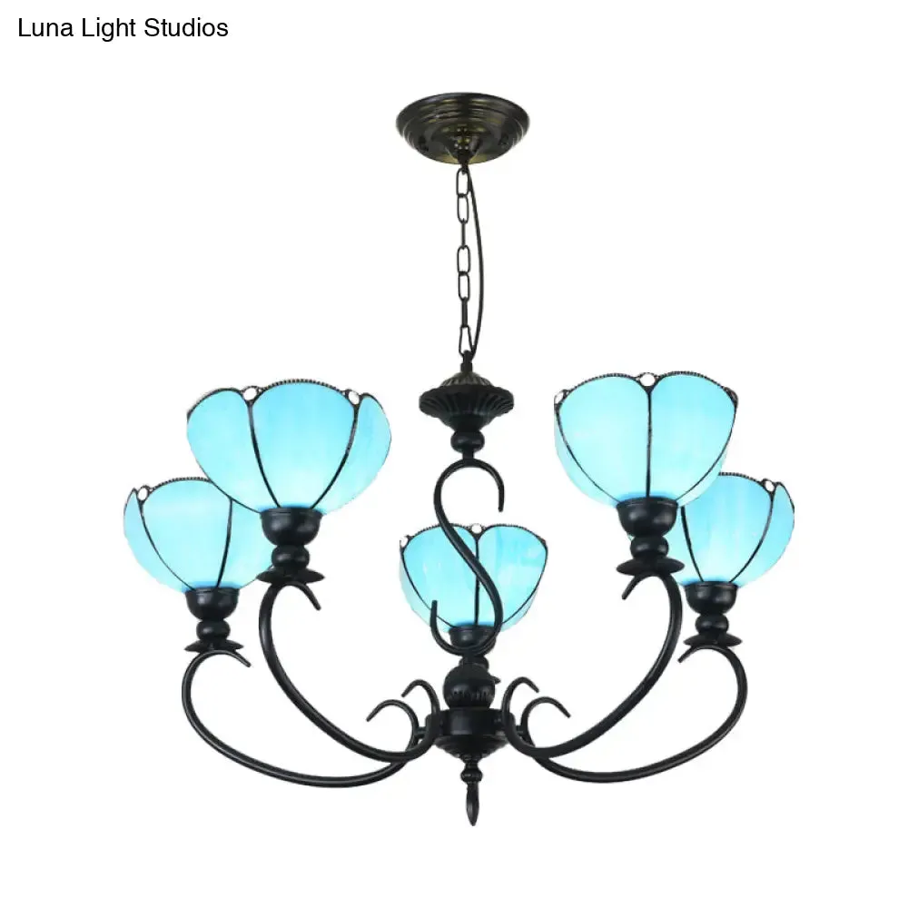 Blue Scalloped Chandelier with Baroque Design - 3 to 8 Lights, Clear & Blue Glass - Perfect for Dining Room