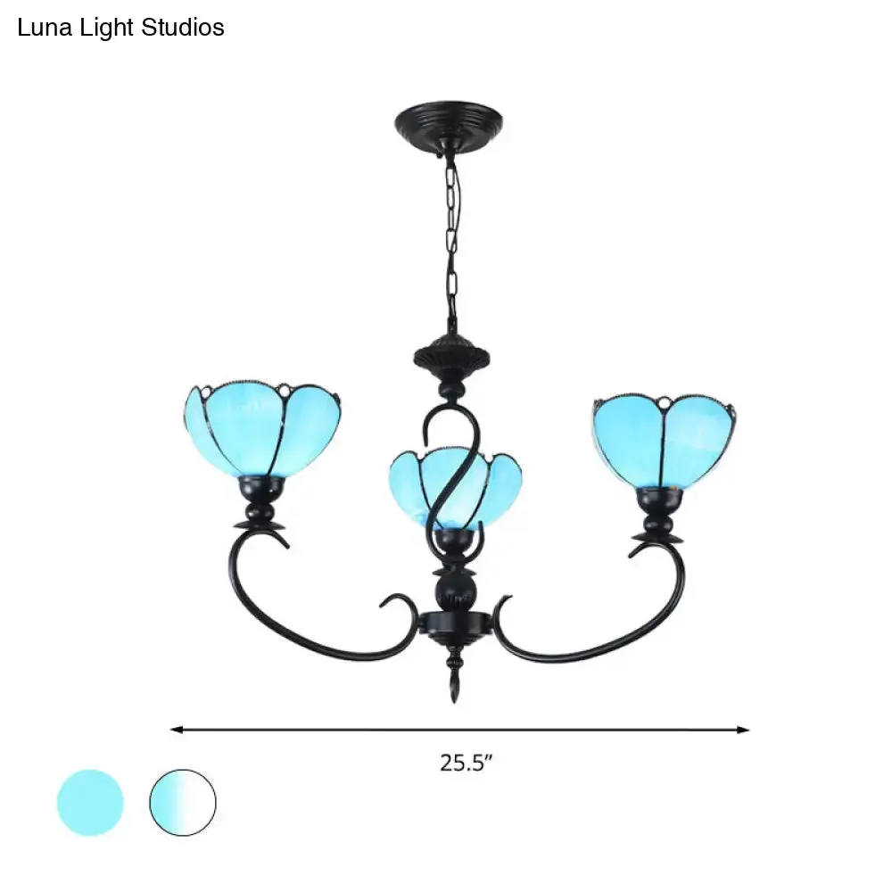 Blue Scalloped Chandelier with Baroque Design - 3 to 8 Lights, Clear & Blue Glass - Perfect for Dining Room