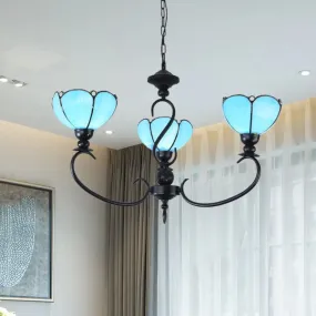 Blue Scalloped Chandelier with Baroque Design - 3 to 8 Lights, Clear & Blue Glass - Perfect for Dining Room