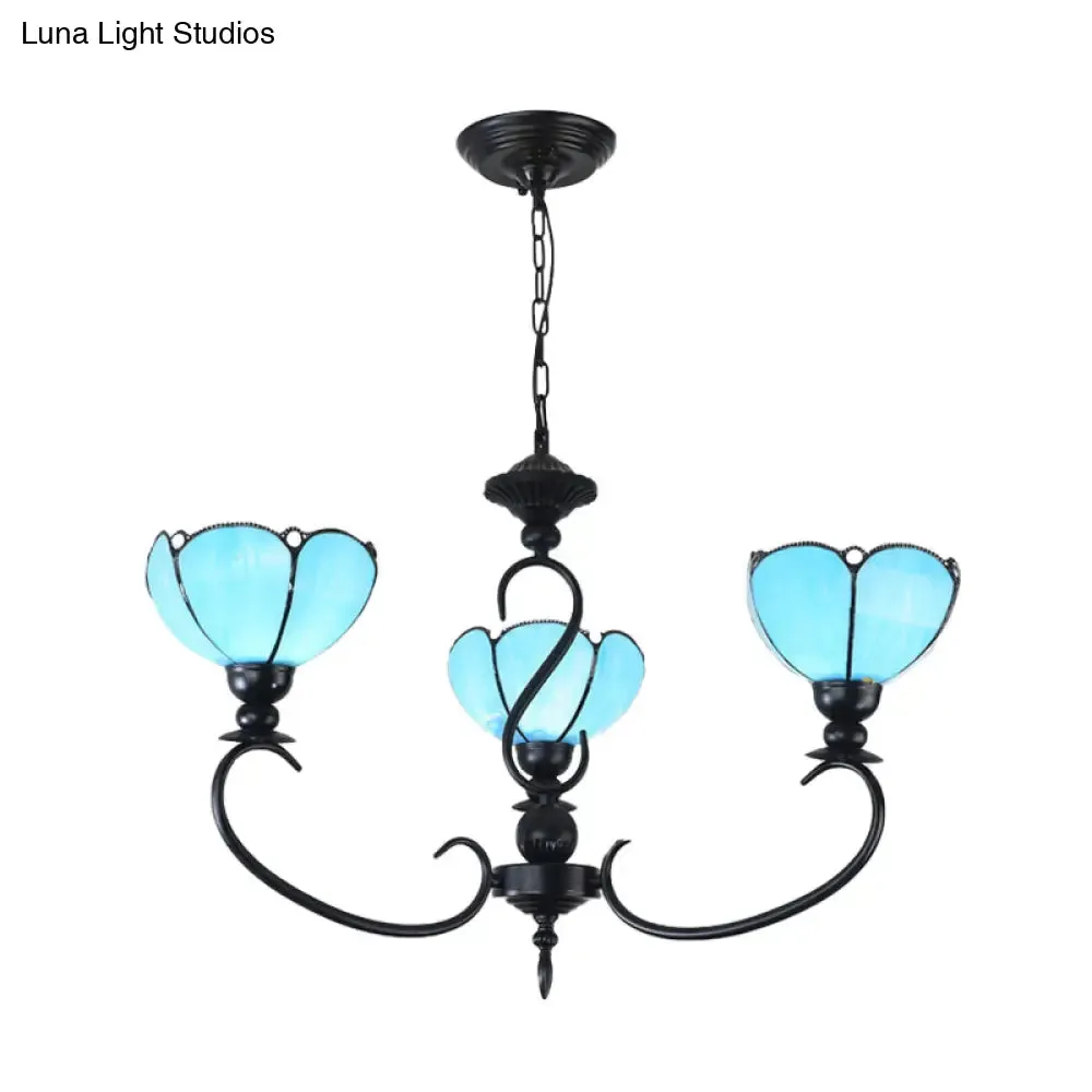 Blue Scalloped Chandelier with Baroque Design - 3 to 8 Lights, Clear & Blue Glass - Perfect for Dining Room