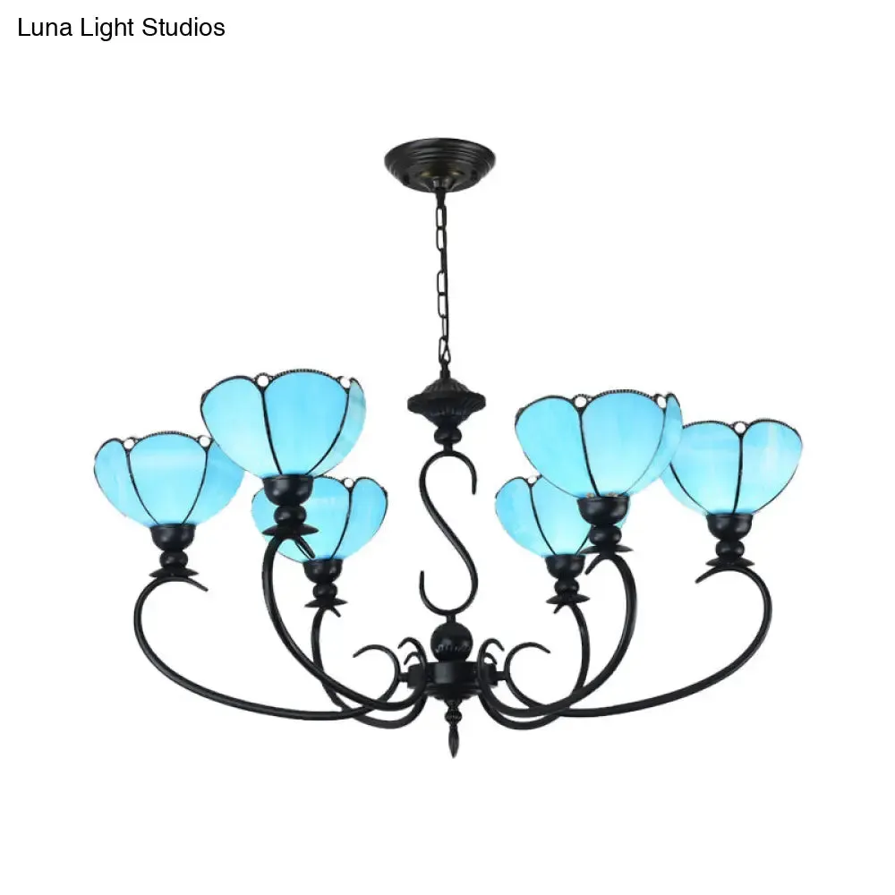 Blue Scalloped Chandelier with Baroque Design - 3 to 8 Lights, Clear & Blue Glass - Perfect for Dining Room