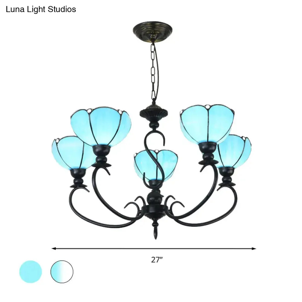 Blue Scalloped Chandelier with Baroque Design - 3 to 8 Lights, Clear & Blue Glass - Perfect for Dining Room