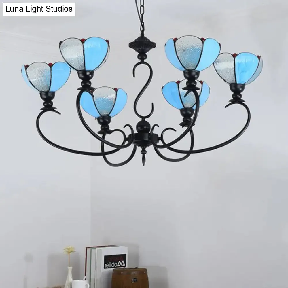 Blue Scalloped Chandelier with Baroque Design - 3 to 8 Lights, Clear & Blue Glass - Perfect for Dining Room