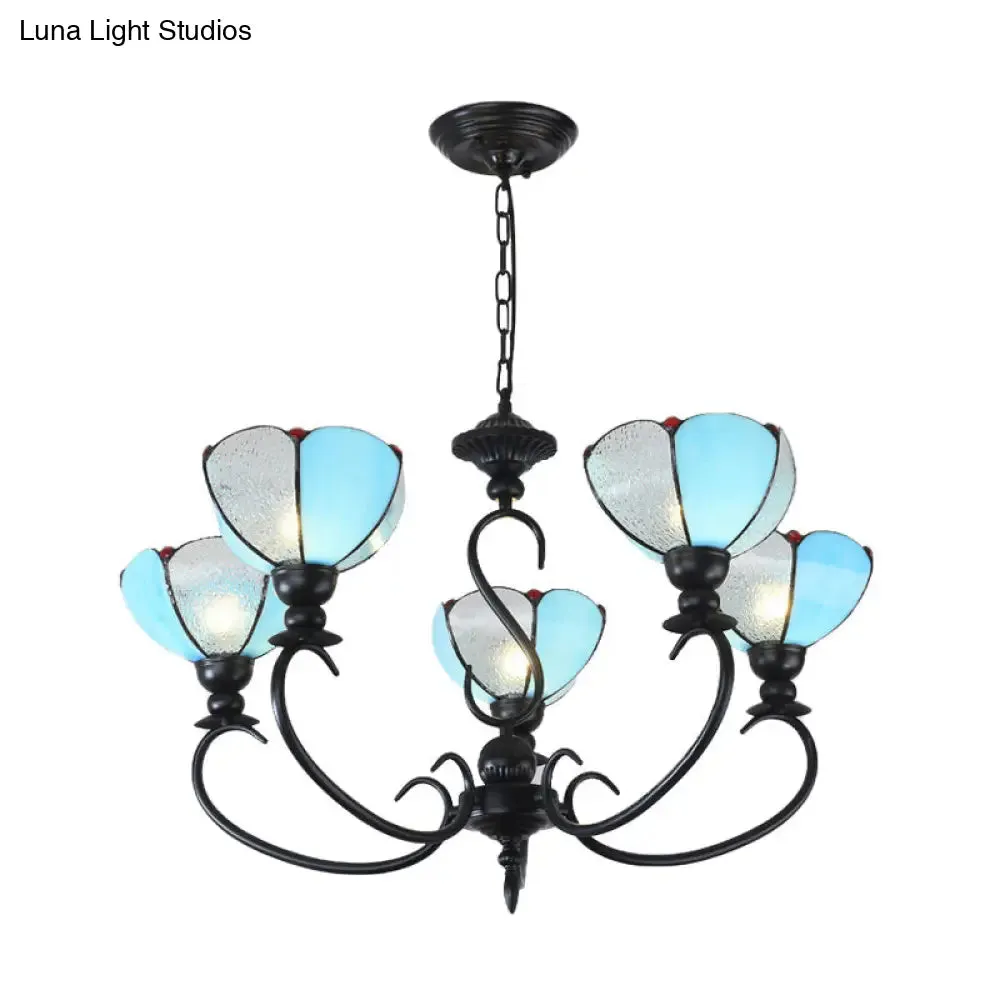 Blue Scalloped Chandelier with Baroque Design - 3 to 8 Lights, Clear & Blue Glass - Perfect for Dining Room