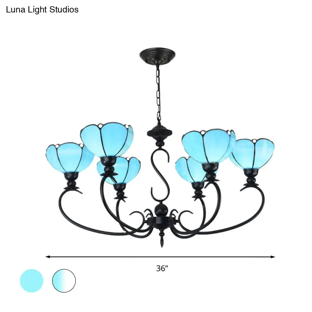 Blue Scalloped Chandelier with Baroque Design - 3 to 8 Lights, Clear & Blue Glass - Perfect for Dining Room