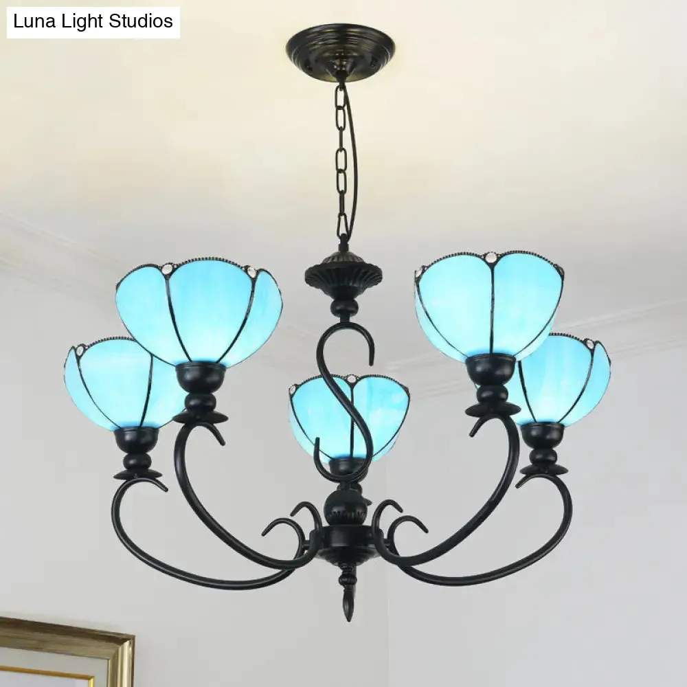 Blue Scalloped Chandelier with Baroque Design - 3 to 8 Lights, Clear & Blue Glass - Perfect for Dining Room