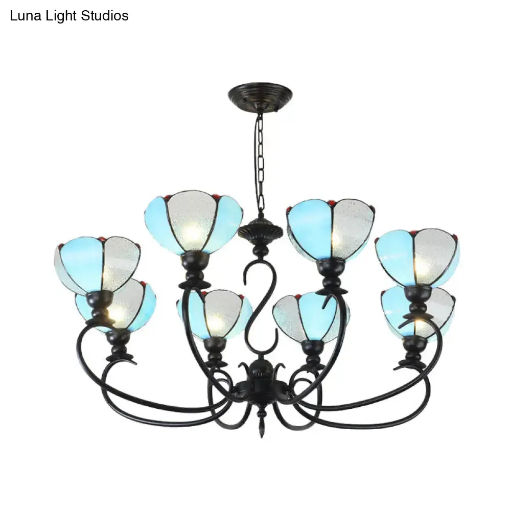 Blue Scalloped Chandelier with Baroque Design - 3 to 8 Lights, Clear & Blue Glass - Perfect for Dining Room