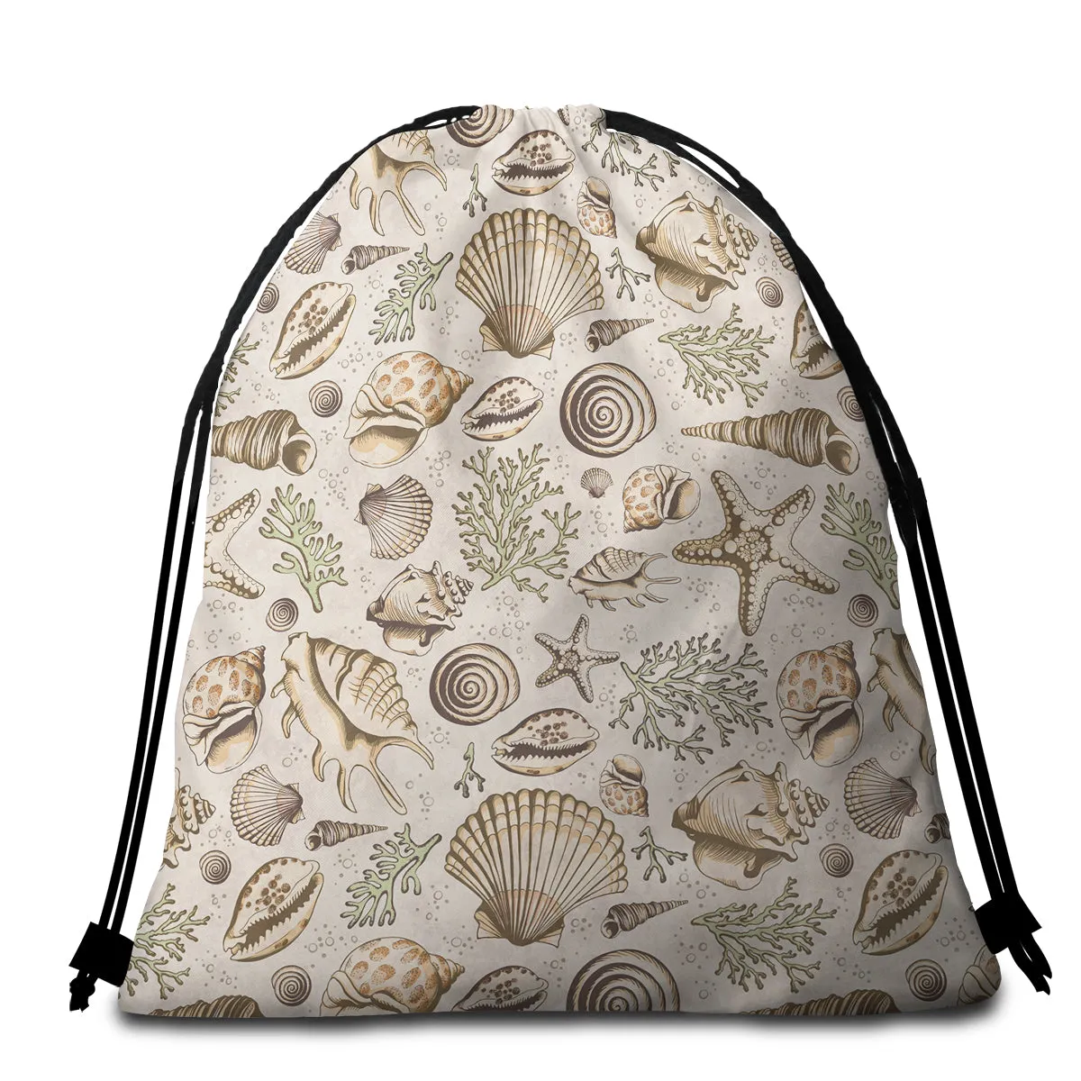 Brown Seashells Round Beach Towel