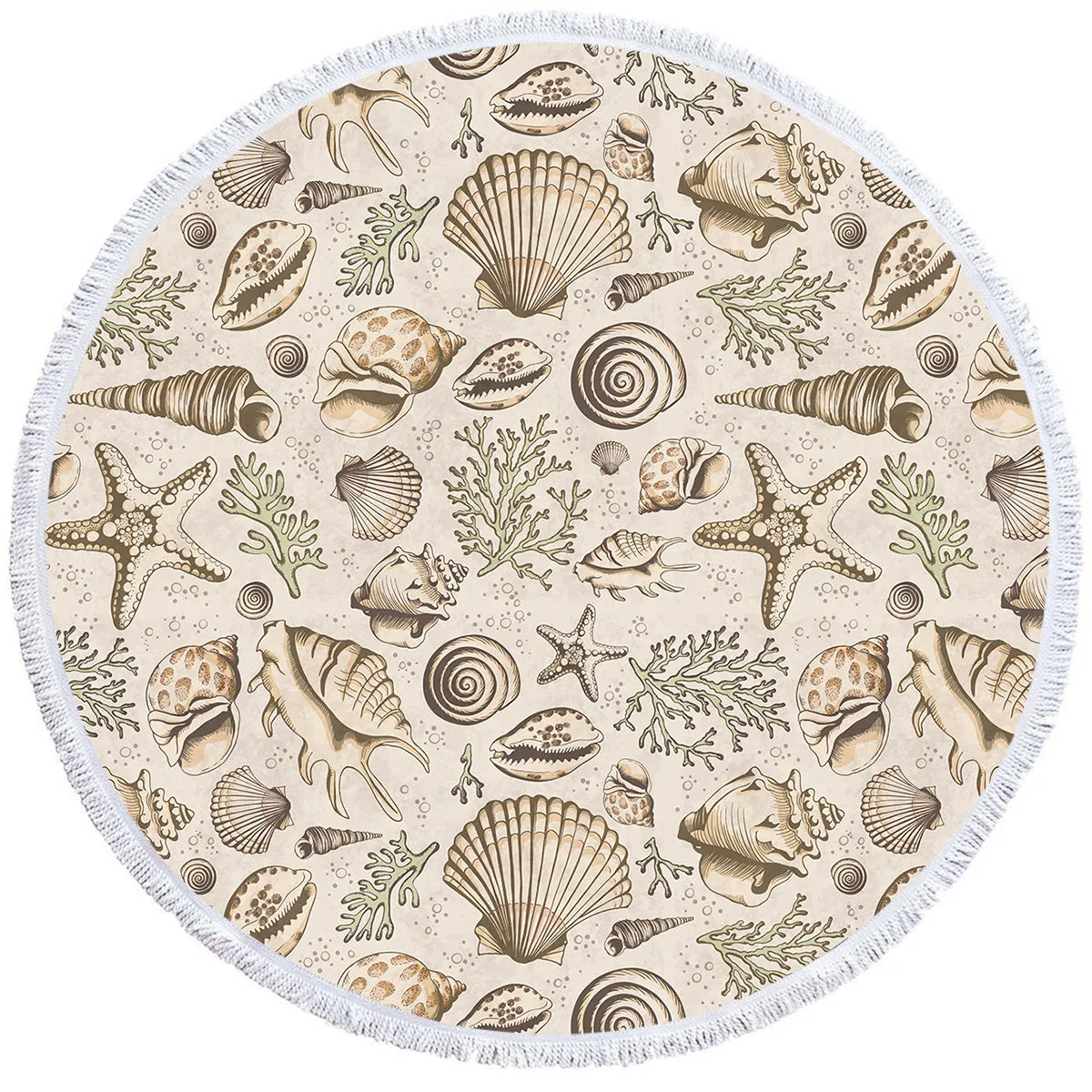 Brown Seashells Round Beach Towel