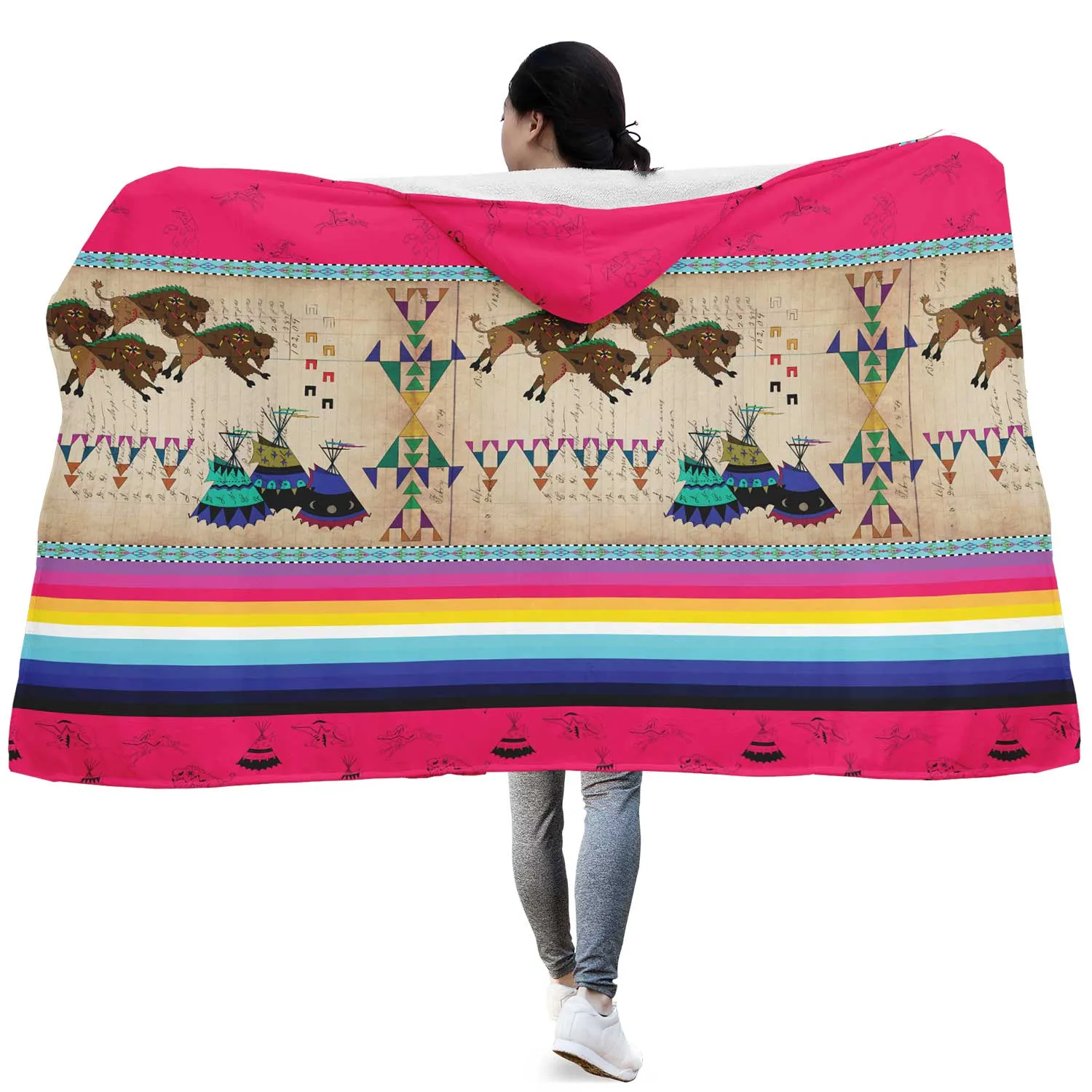 Buffalos Running Berry Hooded Blanket