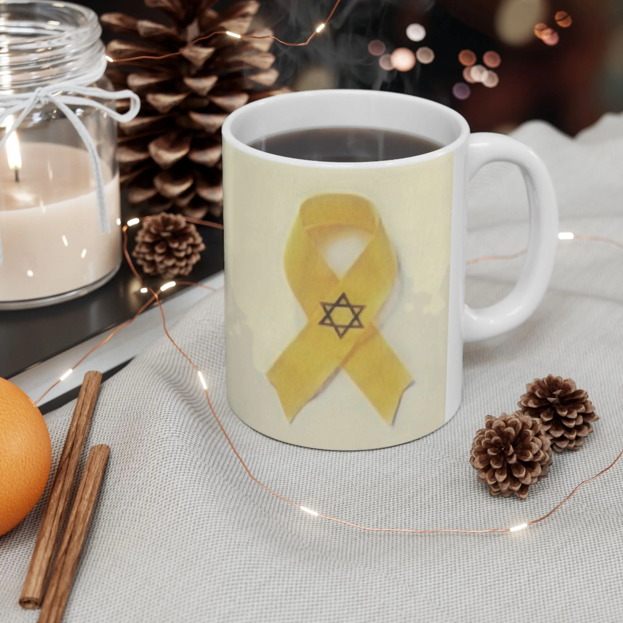 Ceramic Mug - Unbroken Hope Yellow Ribbon Star of David Design