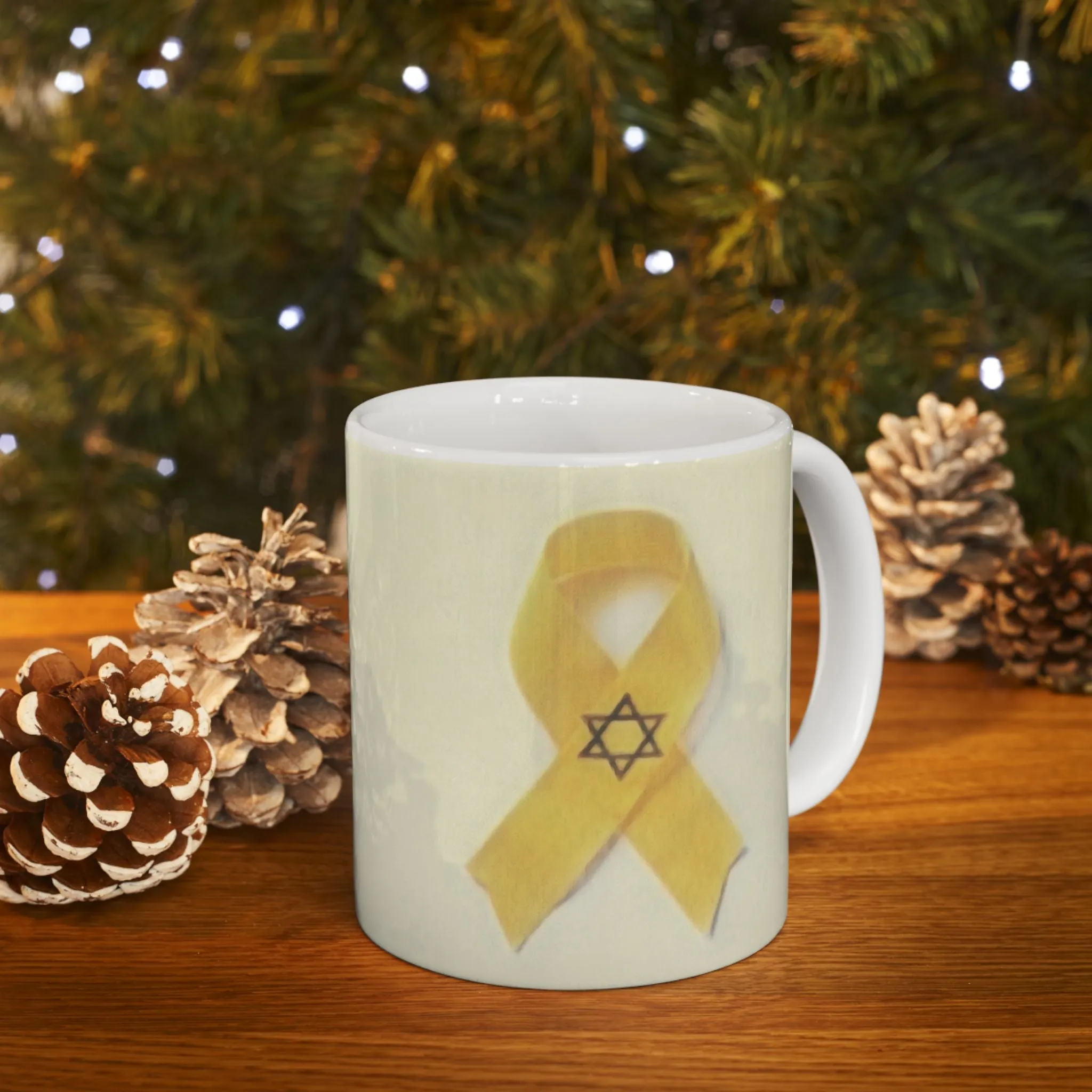 Ceramic Mug - Unbroken Hope Yellow Ribbon Star of David Design