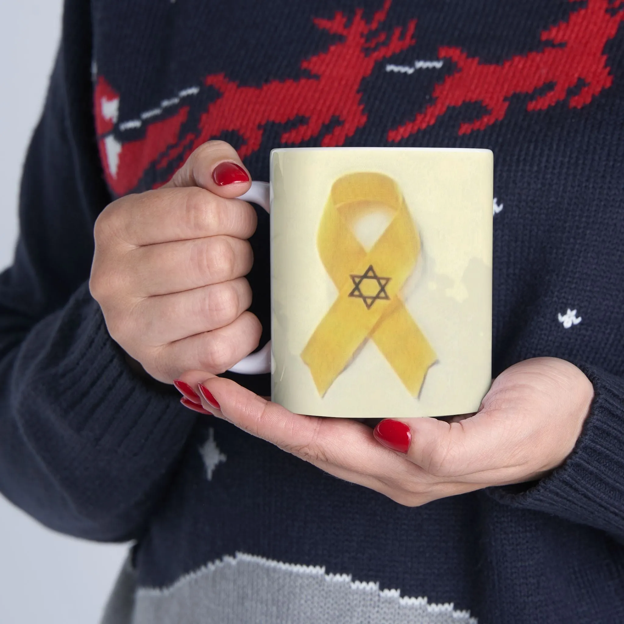 Ceramic Mug - Unbroken Hope Yellow Ribbon Star of David Design