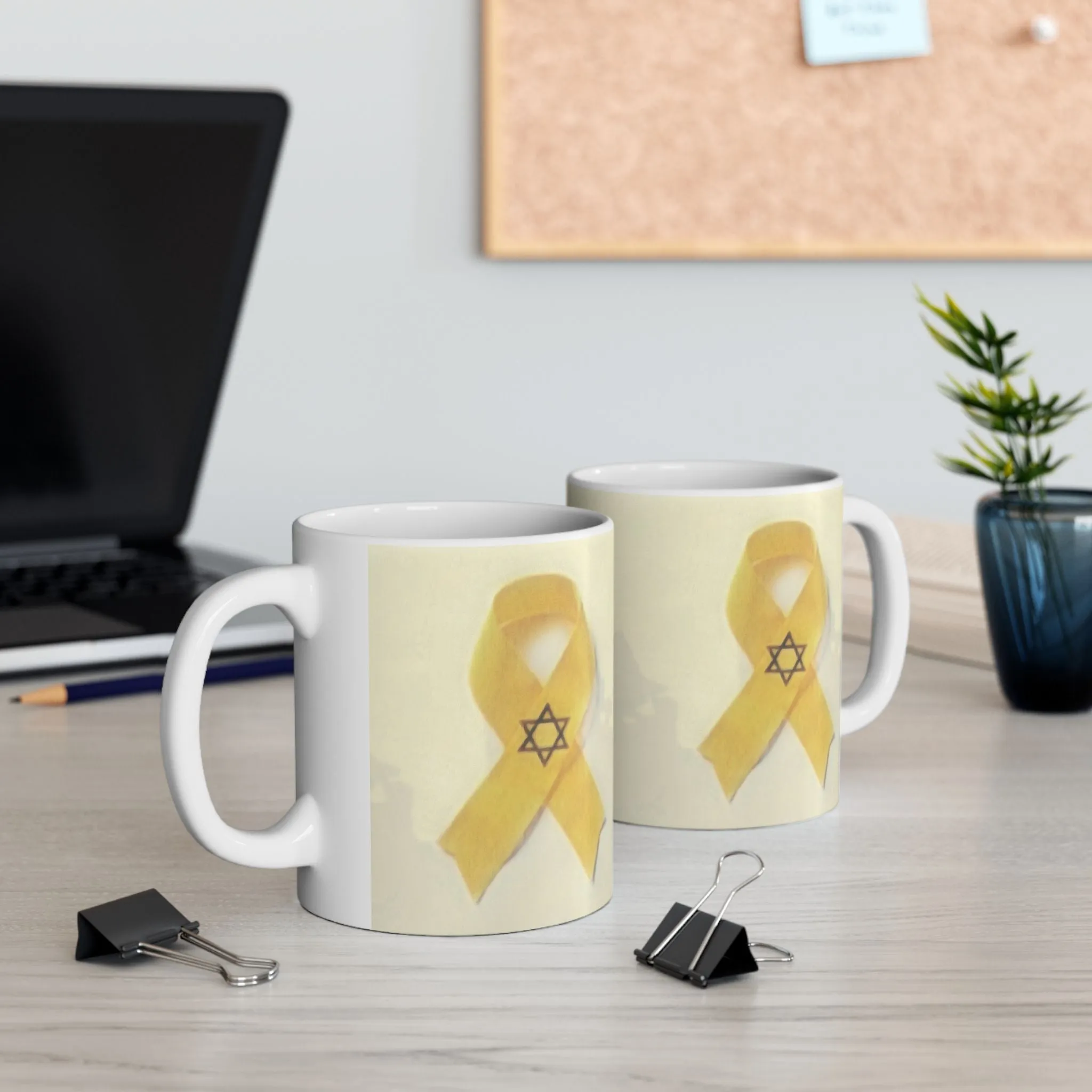 Ceramic Mug - Unbroken Hope Yellow Ribbon Star of David Design