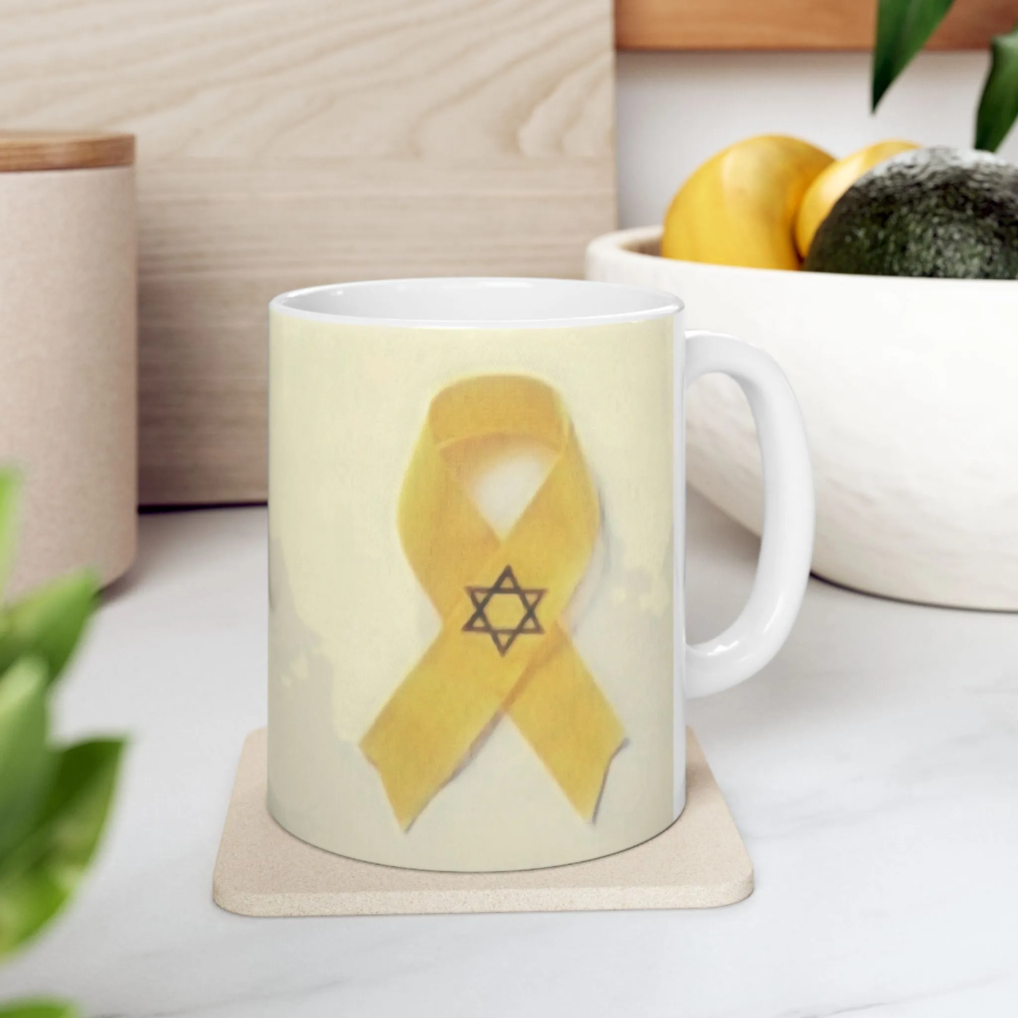 Ceramic Mug - Unbroken Hope Yellow Ribbon Star of David Design