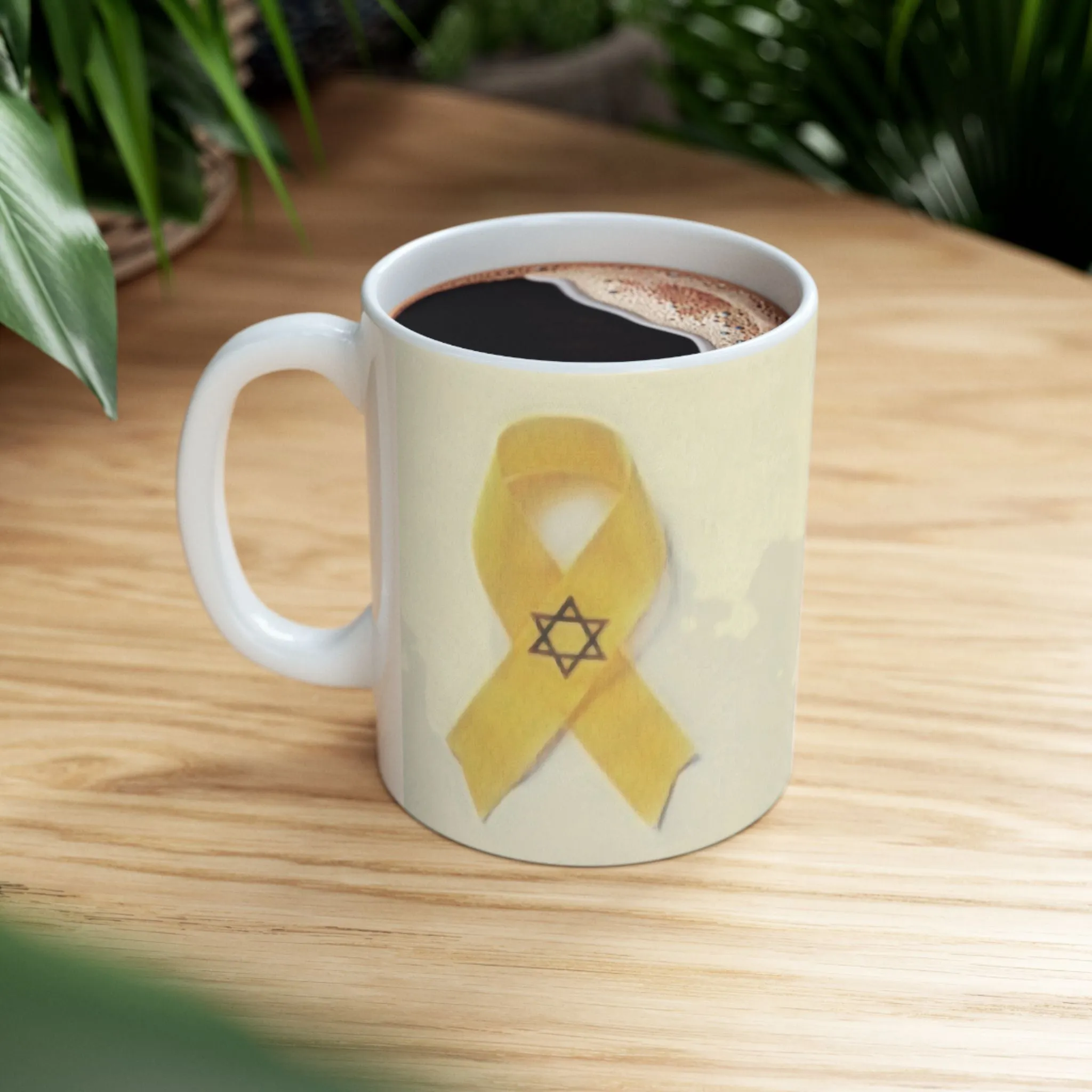 Ceramic Mug - Unbroken Hope Yellow Ribbon Star of David Design