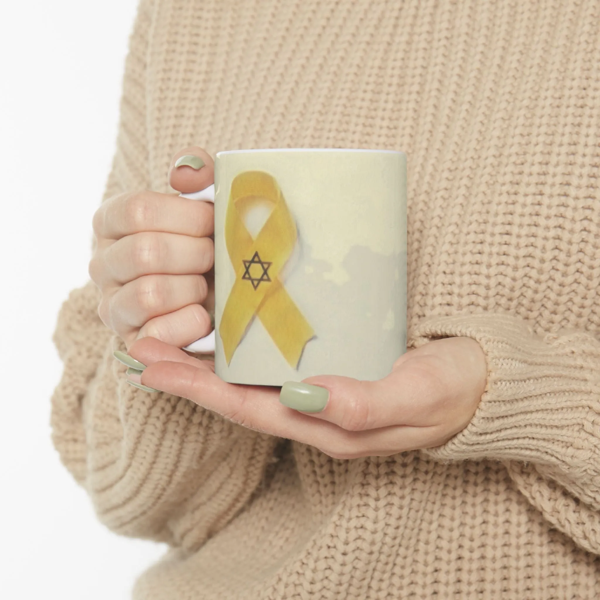 Ceramic Mug - Unbroken Hope Yellow Ribbon Star of David Design