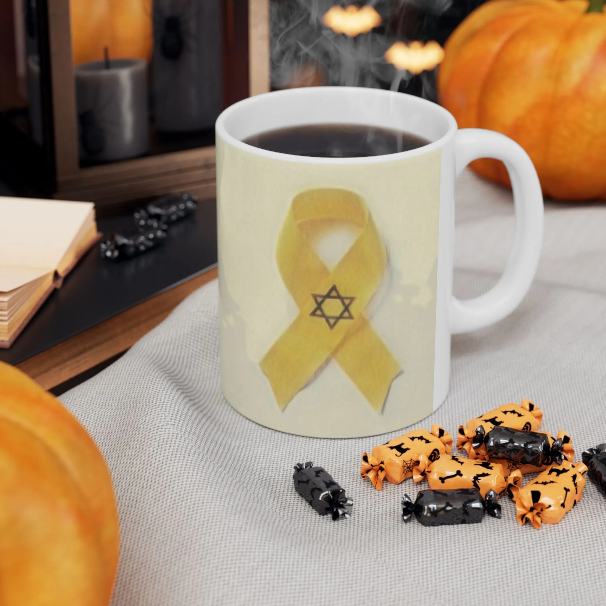 Ceramic Mug - Unbroken Hope Yellow Ribbon Star of David Design