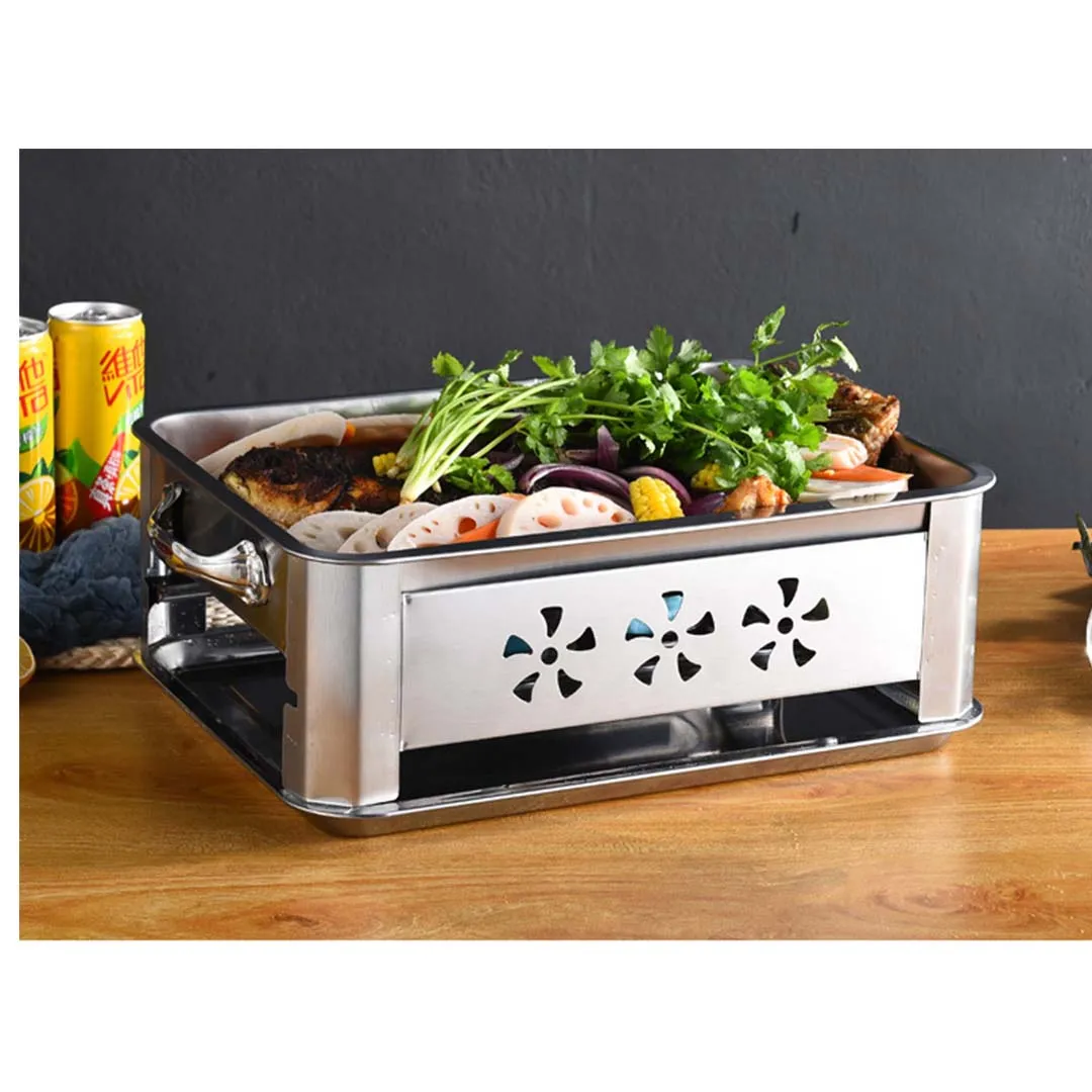 Chafing Dish BBQ Fish Stove Grill Plate Portable Stainless Steel Outdoor 36CM