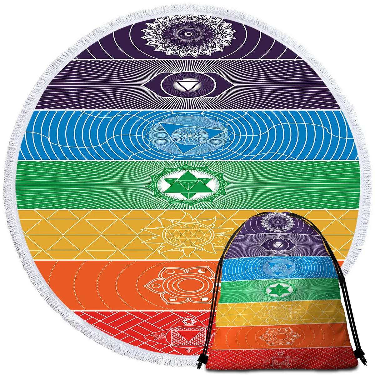 Chakra Yoga Round Beach Towel