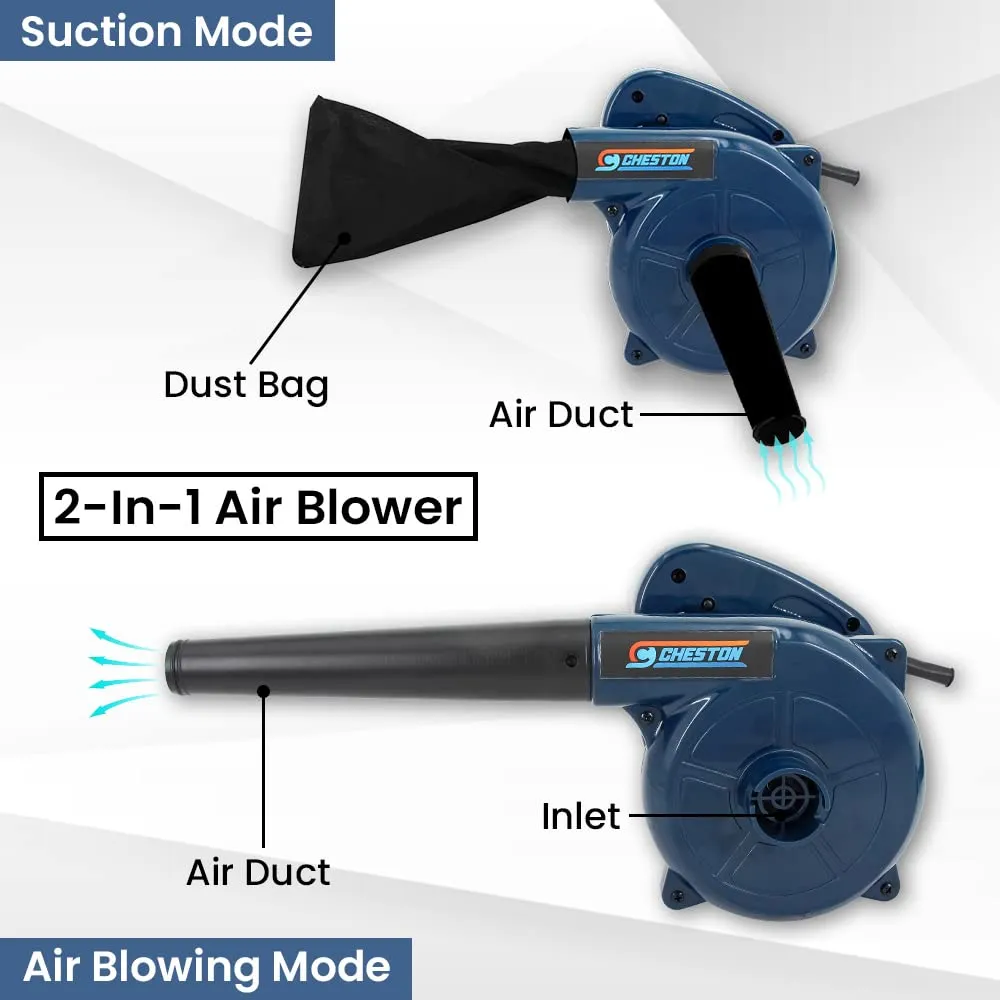 Cheston 600W Air Blower for Home | Speed 17000 r/min | Multi-Utility Machine for Cleaning Dust | for Computer Electronics AC with Vacuum & Dust Bag (Blue)