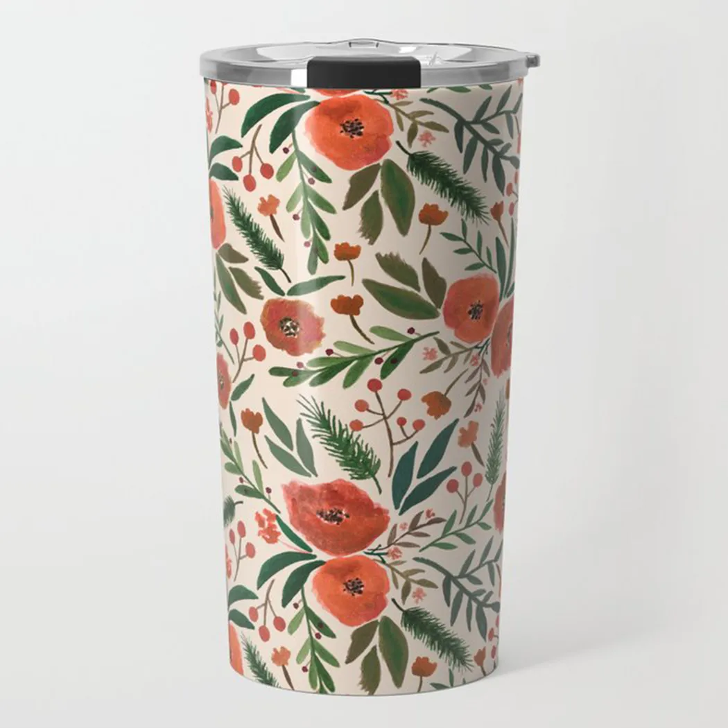 Christmas Floral Travel Coffee Mug