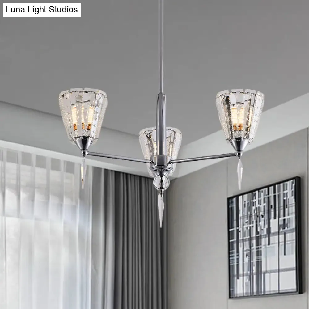 Clear Crystal Cone Shade Chandelier with Straight Metal Arms in Chrome