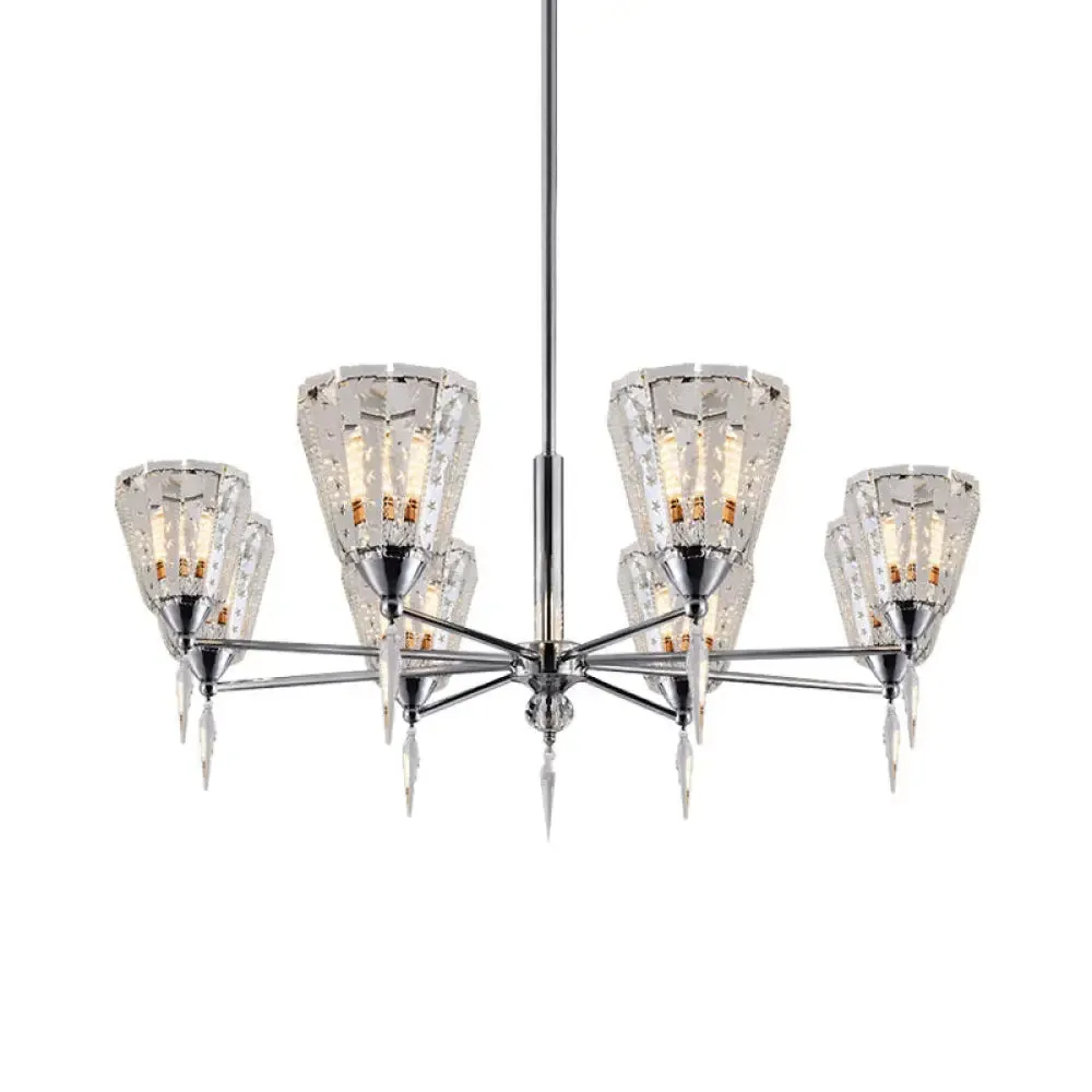 Clear Crystal Cone Shade Chandelier with Straight Metal Arms in Chrome