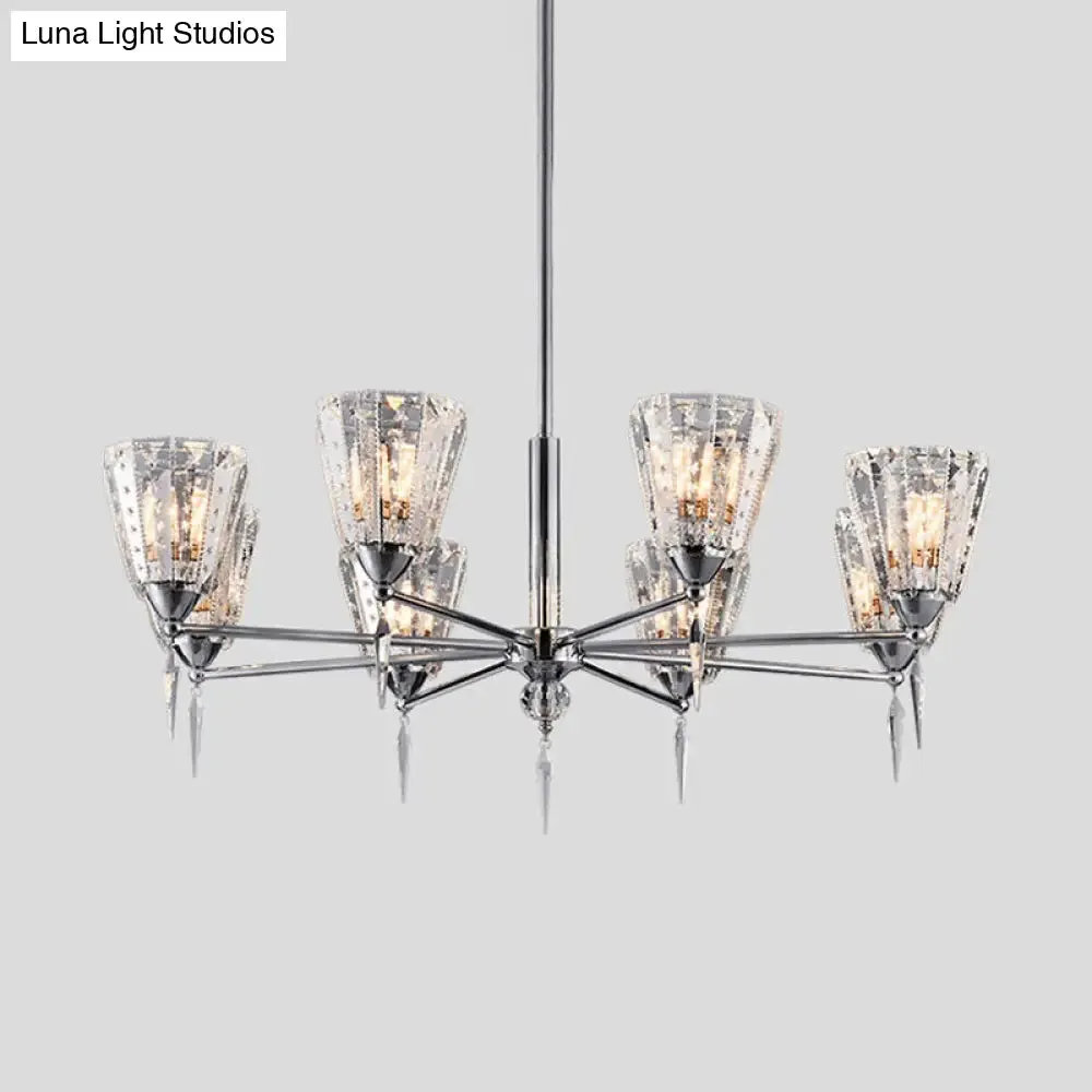 Clear Crystal Cone Shade Chandelier with Straight Metal Arms in Chrome