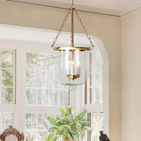 Clear Glass Pendant Chandelier - Colonial Style - 3 Bulbs - Bedroom Hanging Light