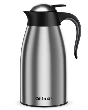 Coffmax Large Lab-Tested Hot and Cold Stainless Steel Thermal Coffee Carafe Double Wall Vacuum Insulated Tea Beverage Creamer Dispenser Thermos Flask -2 L/68 Oz