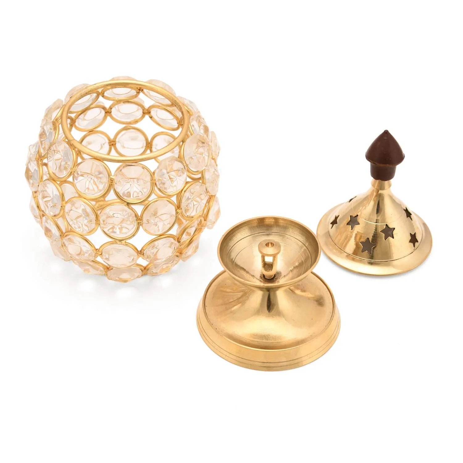 Collectible India Akhand Diya Diyas Decorative Brass Crystal Oil Lamp, Diwali Decoration Item - Lantern Oval Shape Diwali Gifts Home Decor Puja Lamp Tea Light Holder