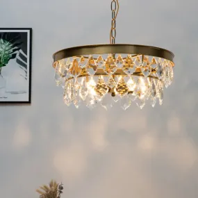 Contemporary Gold Ring Chandelier with Rhombic Crystals - 4 Bulbs - Elegant Suspension Lighting